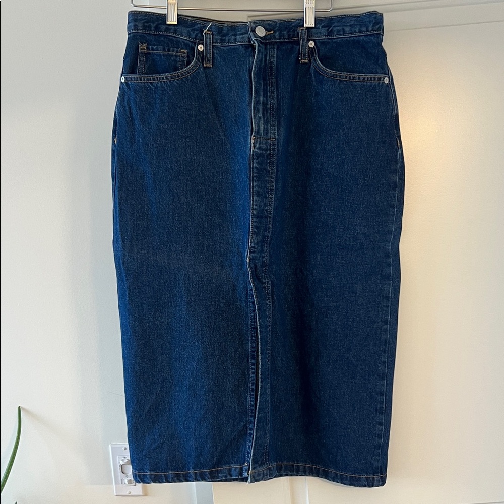 Mango Dark Blue Denim Pencil Skirt